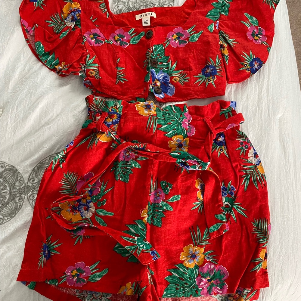 Linen floral short set